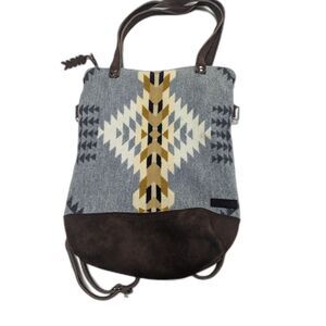 Mercy Grey Handmade Crossbody Bag Southwestern Pendleton Wool Oregon Leather